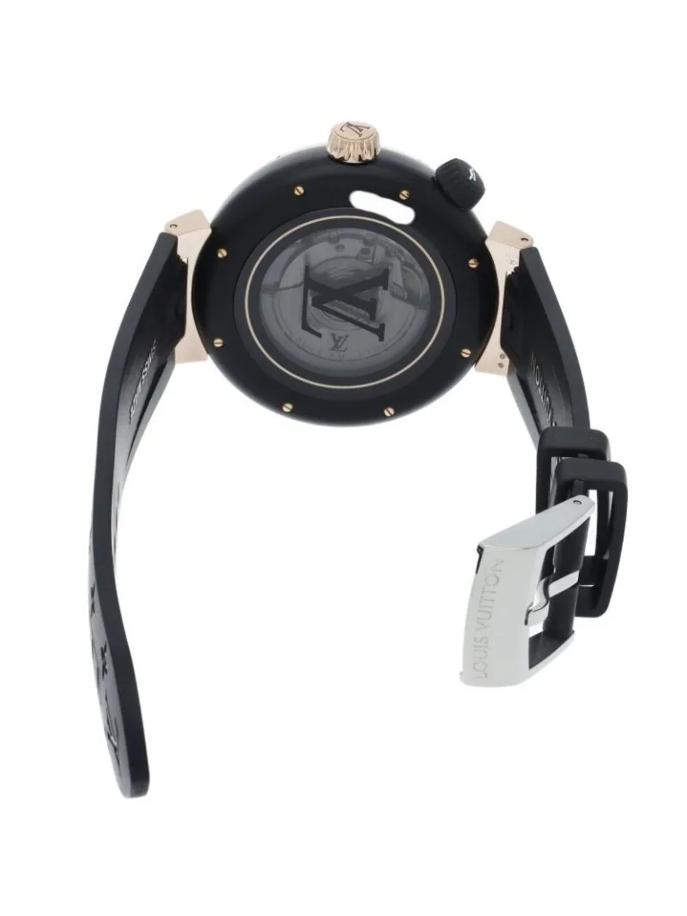 Louis Vuitton Tambour Street Diver Black Blaze Watch Box 18k Pink Gold SS Rubber